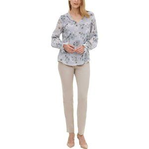 Calvin Klein Floral Print Pleated Sleeve Blouse